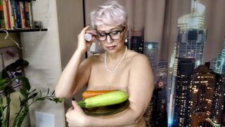 MILF Secretary with Zucchini and Carrots in Wet Older Twat... Vaginal Testing of a Older Nasty ))