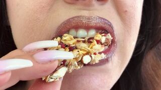 ASMR Sensually Eating a Granola Bar Close up Sounds by Stunning MILF Jemma Luv Dental Bizarre SFW