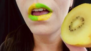 ASMR Sensually Eating Gold Kiwi Fruit Mouth Close up Bizarre by Gorgeous MILF Jemma Luv
