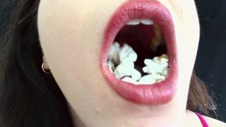 ASMR Sensually Eating Popcorn Fine Mouth Close up Bizarre by Stunning MILF Jemma Luv
