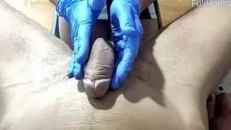my little doctor teases and jerks off a large schlong / close-up / cream-pie