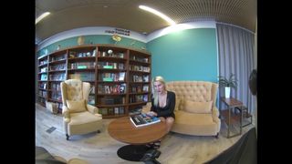 VR 3D 4K - BLONDE FINE MODEL - LIBRARY TEASE WITH NATURAL TITTIES