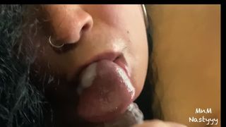 Hispanic Stepdaughter makes daddy sperm in her mouth while mom is working