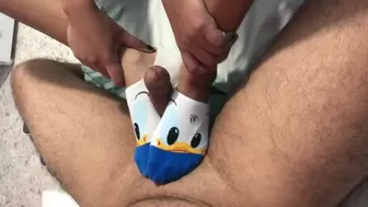 great hand-job with stockings POINT OF VIEW. sperm on gorgeous woman's feet