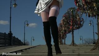 Look under my Skirt. Jeny Smith Spinning in a Miniskirt in Public