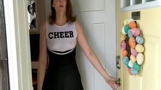 STRAWBERRY BLONDE CHEERLEADER RIDES HER BROTHER'S FOOTBALL COACH