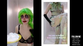 Teaser - Wild Jennifer wears clown paint & pies herself with shaving foam