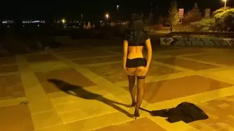 taking off her panties in public