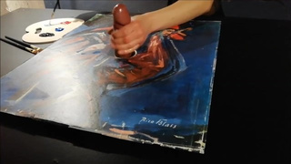 Dick Milking Painting With a Sperm and Colors