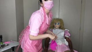 Masked Nurse gives Shave