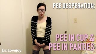 Hairy Teen Peeing in Cup & Peeing Pants PEE DESPERATION PISSING