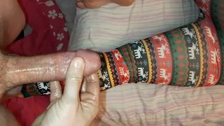 After Wrapping Christmas Presents Tired Step Sister gets Unexpected Cumshot