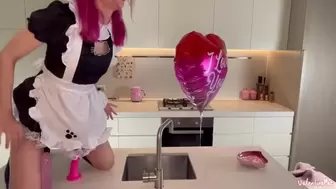 Cosplay asian cartoon maid wants to play while Master is away