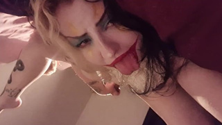 Clown chick blows large dildo for all you honky motherfuckers out there