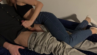 Sensitive Hand-job from teenie roommate, watch porn and Jizz Together
