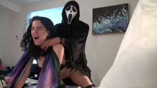 Ghostface rides a slutterfly - masked dom rides squirt queen Vanessa Cliff