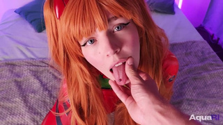 Asuka Langley licks a wide meat