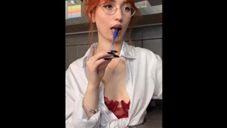 Biology teacher roleplay, fine red-head playing with her breasts, leaked onlyfans footage