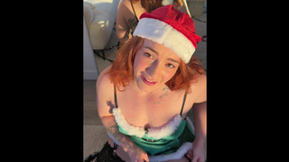 Kinky skank Rachelle begs Santa for a cream-pie
