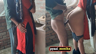 Humongous butt Indian desi milf maid gets hard core fucking in standing doggy styel by her owner.