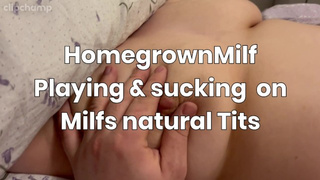 Blowing on and playing with English Milfs Large Natural Boobies