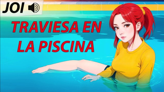 JOI cartoon, traviesa en la piscina. Voz española.