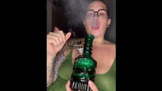 Fat woman step mom MILF takes bong rips smoking bizarre