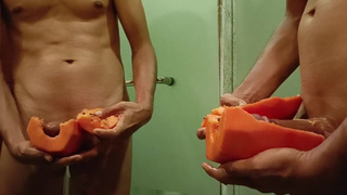 Papaya guy, pure nudism, fruit masturbate