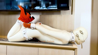 White rubber bitch pleasure, electric shock and drooling