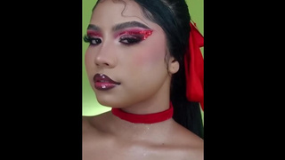 Preparo mi cara para estás hermosa de rojo