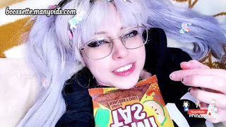 Cuddle piggy tails eating chili gummy worms • ahegao • eating • food porn • food • pig tails