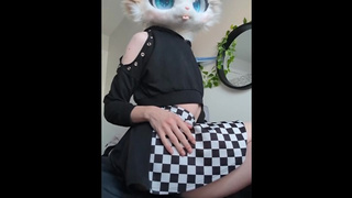 Fine fursuit kitty cat teases her butt-hole & hairy vagina with large Bad Dragon Chance dildo! :three