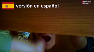 Christmas Gift - Stepsister Helps Stepbrother While Hiding Under The Table