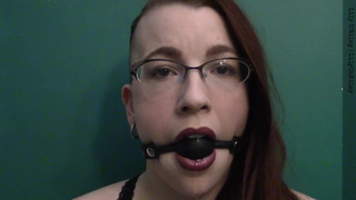 Ebony Lipstick Ballgag Drooling with Intense Eye Contact