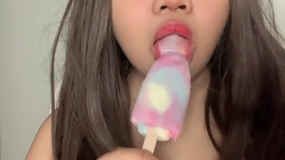Chinese Lady Swallowing Ice Cream ASMR