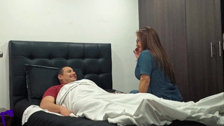 Doctor girl takes a sample of my semen and collects it with her mouth after sticking my rod in her