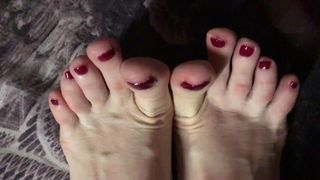 Red Painted Toenails Close up