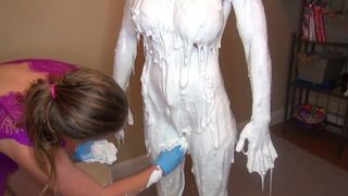 She Puts the Finishing Touches on her Magic Plaster Covered Living Statue
