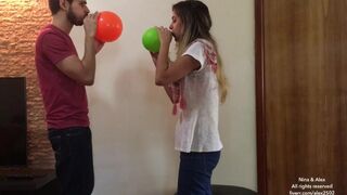 Nina and Alex have Fun Popping Balloons