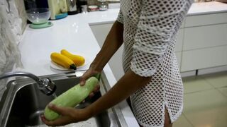 Fast Fuck with Housewife in Hot Dress during Baking Zucchini