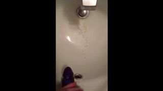 Orgasm in the Sink - Humongous Load of Chunky Sperm (Fake Cums On W/ Strapon)
