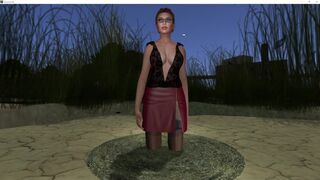 Woman Swallowed by Quicksand with Cleavage, Red Skirt and Nylon Stocking. (second Life)