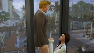 Boss Rides his Secretary in Front of the WIndow in his Office, Showing to the People outside (Sims)