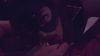 Lilly Devil Whore in BDSM Mask Passionately Blows Rod, Blows Balls, Rimming and Moans from it