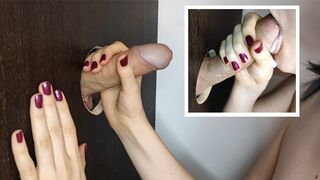 GLORY HOLE - Horny Chick Licks Strangers Meat and Eats their Spunk