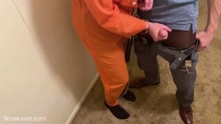 Fine Foot Bizarre Lady Arrested gives Nylon Footjob to Pantyhose Prison Warden