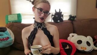 Goth Skank JoI while Sipping a Cup of Tea and Smoking - IzzyHellbourne