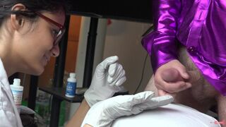 SPERM IN MY LATEX GLOVES - Nurse Jerks off her Patient with Gloves on